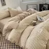Conjunto de colcha de algodão lavada para dormitório estudantil, cama estilo japonês quadriculada outono e inverno, 4 unid
