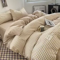 Conjunto de colcha de algodão lavada para dormitório estudantil, cama estilo japonês quadriculada outono e inverno, 4 unid
