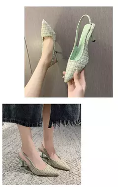 Sandálias de salto alto com sal marinho para mulheres, sapatos únicos com meia-cabeçada traseira oca, moda casual versátil na internet