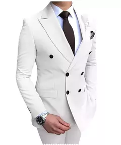 2024 novo terno masculino bege 2 peças duplo breasted notch lapela plana fino ajuste casual smoking para casamento (blazer + calças)