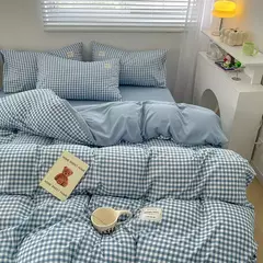 Conjunto de cama estilo xadrez, capa de edredom para pele, lençol fronha, roupa de cama de casa, solteiro, completo, queen, king size