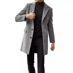 Imagem do Jaqueta de couro acolchoada manga longa masculina, gola lapela, casaco espesso vintage, jaqueta de pele de carneiro, topcoat plus size, inverno