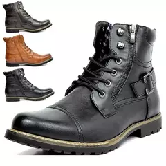 Botas de zíper duplo para homens, Botas de couro casual, Metal