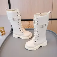 Meninas botas longas novo design de moda forro de lã fina moda crianças calçados de inverno antiderrapante sapatos causais das crianças tamanho 27-37