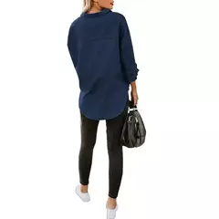 Camisa jeans feminina solta, bolso duplo, manga comprida, jaqueta casual versátil, primavera e outono, nova, 2024 - loja online