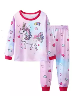 Unicórnio cartoon pijama para meninas, manga longa, duas peças set - loja online