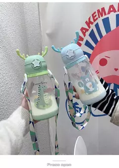 Garrafa de água Deer Horn para crianças, grande capacidade, copo de palha de plástico, estudante, menina kawaii, crianças, desenhos animados, 500ml - comprar online