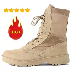 Imagem do Botas táticas de deserto de couro antiderrapante leves masculinas, sapatos de caminhada altos, botas de combate ao ar livre, sapatos de trabalho