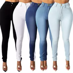 Calça Jeans lavada de cintura alta feminina com zíper, bolsos de botão Fly, lápis jeans monocromático, streetwear - comprar online