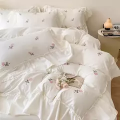 Rose Conjunto De Cama Bordado, Capa De Edredão sem Núcleo, 1 * Capa De Edredão + 2 Fronha, Estilo Princesa, 3PCs - loja online