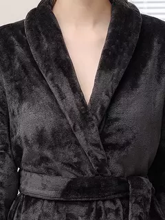 Camisola Nobre Flanela Preta, Longo Robe Termal, Conjunto de Pijamas com Calças, Roupa de Casa, Luxo, Outono, Inverno - comprar online