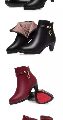Botas de inverno de couro macio para a mamãe, Sapatos de plataforma pretos eleg