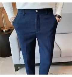 Calça waffle stretch masculina, calça reta justa, terno de festa social, roupa formal, alta qualidade, nova moda, 2022 - Wolf Magazine