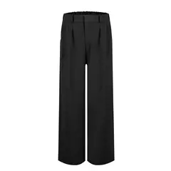 Imagem do Calça larga de linho de algodão feminina, comprimento total, casual, monocromática, solta, cintura alta, reto, botão, verão