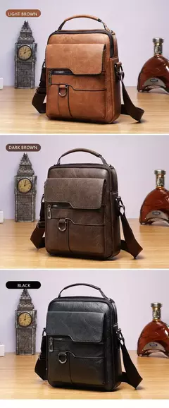 Bolsa de Ombro de Couro PU para Homens, Bolsas Crossbody, Business Flap, Mala Mensageiro Sólida Masculina, Bolsa de Viagem para iPad, 9.7 ", Brand - comprar online