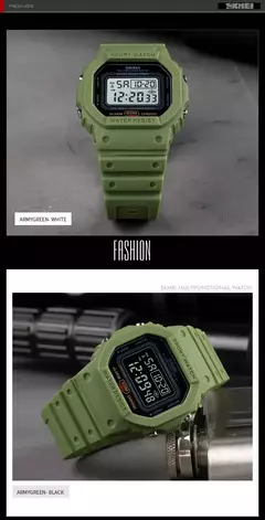SKMEI-Relógios de pulso militares impermeáveis para homens, 1628 relógio esportivo, display LED, relógio masculino, contagem regressiva digital, 1988 na internet