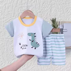 Conjunto de 2 peças e shorts para crianças, pijama de algodão com desenhos animados, zebra, impressão de dinossauro, roupas novas de noite para 1 a 6 anos