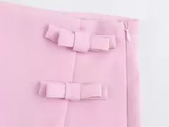Imagem do TRAF-Mini saia rosa e branca feminina, curva, fenda curta, dividida, cintura alta, verão, moda, 2022