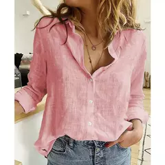 Blusas vintage grandes para mulheres, camisas soltas casuais para jovens, tops femininos monocromáticos, moda elegante, outono, 2024 - loja online