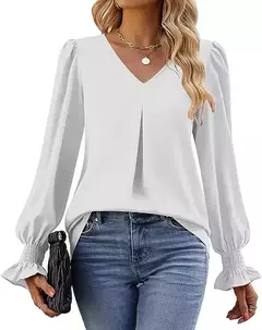 Nova camisa feminina de chiffon de cor sólida com decote em v pulôver queimado manga comprida camisa superior senhora do escritório elegante cáqui blusas soltas na internet