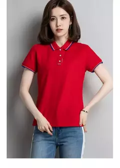 Camisa polo feminina de algodão solto, manga curta, blusa esportiva casual com lapela, camisa de negócios preto e branco, verão feminino - comprar online