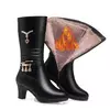 Botas médias de lã confortáveis para mulheres, salto grosso, zíper lateral,