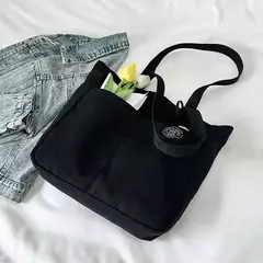 Sacola de lona monocromática para mulheres, designer, bolsa casual, bolsa de ombro, grande capacidade, algodão, reutilizável, praia, compras - loja online