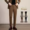 Calça casual justa masculina, cortina avançada, terno formal grosso para escritório, preto, marrom, cinza, azul, outono e inverno