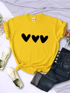 Preto Coração Impressão Camisetas Femininas, Rua Manga Curta, All-Math Soft Tee, Roupas Casuais, Respirável Mulheres Tops, Personalidade - comprar online
