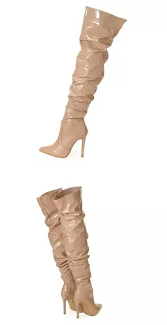 Imagem do Eilyken-Patent Leather Apontado Toe Salto Alto para Mulheres, Botas Vermelhas Sobre o Joelho, Sapatos de Zíper Lateral, Stiletto Sólido, Calçado Feminino