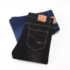 Calça jeans solta reta com elásticos, justa, elástica, calça casual, jeans, azul, preta, streetwear comercial para homens - comprar online