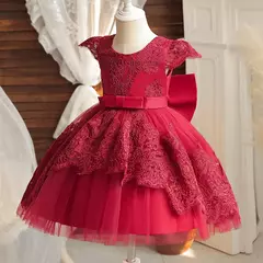 Bordado Elegante Crianças Princesa Vestidos para Meninas Luxo Golden Lace Vintage Crianças Festival Party Gown Bebê Batismo Vestidos - loja online