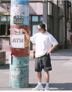 Imagem do Shorts esportivos masculinos casuais de algodão, streetwear hip-hop, corredor solto, moletom masculino de ginástica, bottoms de corrida, verão