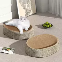 Almofada oval para arranhões de gatos, tigela, cama multifuncional, sisal, rascador de gatos, tecido, resistente ao desgaste, placa para arranhar gatos
