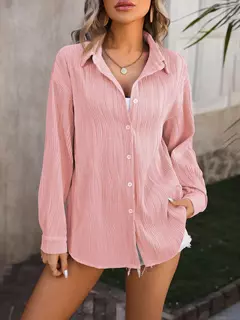 Blusas vintage grandes para mulheres, camisas soltas casuais para jovens, tops femininos monocromáticos, moda elegante, outono, 2024