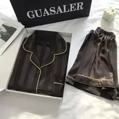 Pijama feminino de seda gelo, manga curta, calça curta, seda de simulação, roupa doméstica, cor sólida, listrado, estudante, conjunto 2 peças, S, L na internet