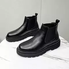Chuteira de plataforma preta masculina, bota de tornozelo, sapato de escorregar, moda, outono, inverno, novo, 2022 - loja online