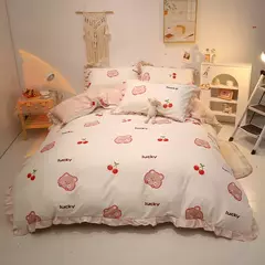 Imagem do Yanyangtian rendas 4-piece conjunto de cama folha colcha capa fronha linho para a família crianças quarto sala estar conjunto 4 pçs