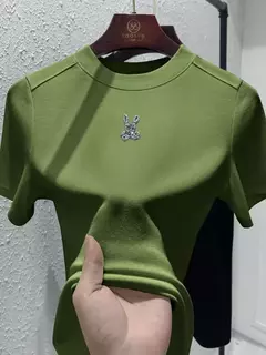 Imagem do Top de diamante cintilante de manga curta feminino, estrela de diamante, coelho fashion, elástico alto, macio, grandes dimensões, verão, novo, top versátil