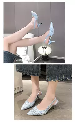 Sandálias de salto alto com sal marinho para mulheres, sapatos únicos com meia-cabeçada traseira oca, moda casual versátil - loja online