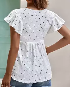 Blusas finas casuais monocromáticas femininas, camisas vintage, tops elegantes para jovens, moda feminina, verão, 2024 - loja online