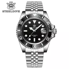 STEELDIVE-Relógio Automático Masculino, Relógios de Mergulho, Moldura Cerâmica Verde, Vidro Sapphire, Mostrador Preto, 300m Impermeável, SD1953 - Wolf Magazine