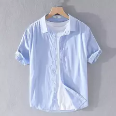 Camisa de linho de algodão manga curta masculina, cor sólida, simples, blusas casuais, tops finos respiráveis básicos, alta qualidade, moda verão - Wolf Magazine