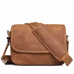 Bolsa de ombro retrô de couro genuíno masculina, grande capacidade, bolsa transversal diagonal, bolsa pequena para iPad, cavalo louco - Wolf Magazine
