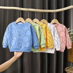 Moletom de manga comprida Disney mickey, roupas infantis, pulôver solto com gola redonda, camisa básica para menino e menina, tops da moda outono