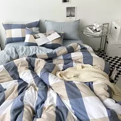 Conjunto de roupa de cama de algodão lavado, listrado, grade, lençol minimalista, consolador, capa de edredão rainha, duplo para meninos e meninas - comprar online