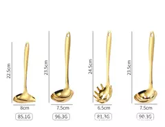Utensílios De Cozinha De Aço Inoxidável De Ouro, espátula de fritura, colher De Sopa, Gadget De Punho Longo, Acessórios De Cozinha - loja online