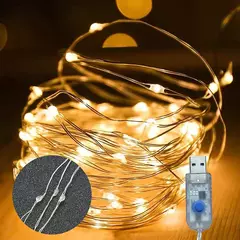 USB LED Copper Silver Wire String Lights, Luzes de fadas impermeáveis, Guirlanda Luz, Natal, Festa de casamento, Decorativo, 5m, 10m, 20m