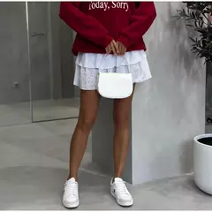 Elegante Branco Ruffles Mini Saia, Cintura Alta, Sexy, Bonito, Plissado, Linha A Tutu, Curto, Lady, Festa, Esporte, Streetwear, Verão - loja online