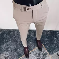 Calça formal de negócios casual masculina, slim fit, cor sólida, terno de festa de casamento, escritório, verão